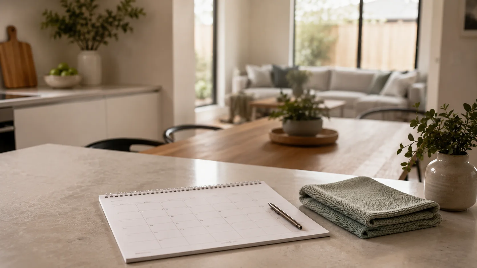 A cleaning calendar with a cloth for choosing weekly or fortnightly home cleaning